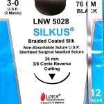 Lotus Silkus #3-0 Black Braided Silk Sutures (Pack of 12)
