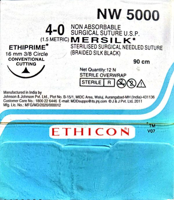 Ethicon Mersilk NW 5000 #4-0 Black Braided Suture