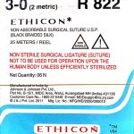 Ethicon R 822 #3-0 Black Braided Silk Suture Reels 25Mtr  - Pack of 6