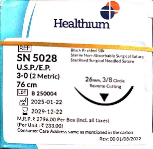 Healthium Trusilk  SN5028 #3-0 Black Braided Silk