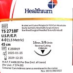Healthium TS2718F Braided Coated Polyglactin Absorbable Surgical Suture, 4-0
