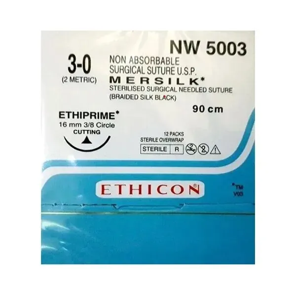 Ethicon Mersilk NW5003 #3-0 Black Braided Suture Pack Of 12