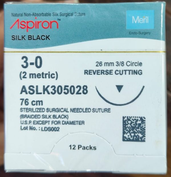Meril Aspiron Black Braided Silk Suture - ASLK30 5028 Pack of 12