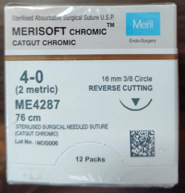 Meril Merisoft Chromic #4-0 Catgut Suture(ME4287) - Pack of 12